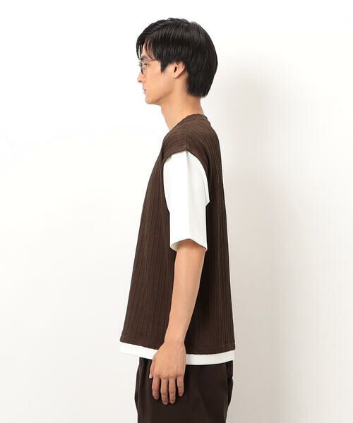 COMME CA ISM / コムサイズム Tシャツ | ケーブル柄 ベスト フェイクレイヤード Tシャツ | 詳細12
