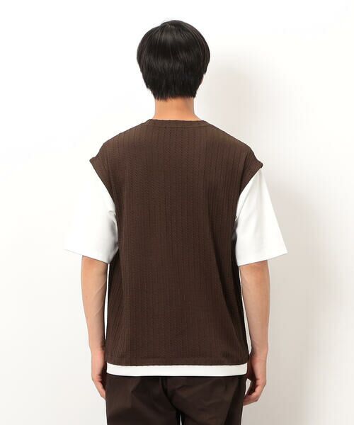 COMME CA ISM / コムサイズム Tシャツ | ケーブル柄 ベスト フェイクレイヤード Tシャツ | 詳細13