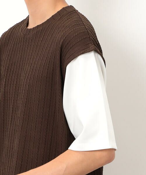 COMME CA ISM / コムサイズム Tシャツ | ケーブル柄 ベスト フェイクレイヤード Tシャツ | 詳細15