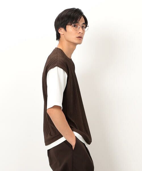 COMME CA ISM / コムサイズム Tシャツ | ケーブル柄 ベスト フェイクレイヤード Tシャツ | 詳細9