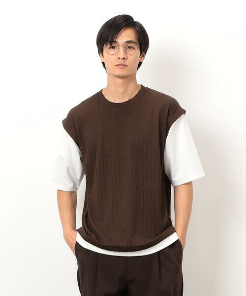 COMME CA ISM / コムサイズム Tシャツ | ケーブル柄 ベスト フェイクレイヤード Tシャツ | 詳細10