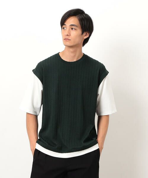 COMME CA ISM / コムサイズム Tシャツ | ケーブル柄 ベスト フェイクレイヤード Tシャツ | 詳細20