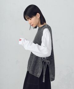 COMME CA ISM / コムサイズム ベスト | 製品染めウォッシュ　透かし柄ニットベスト