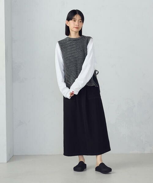 COMME CA ISM / コムサイズム ベスト | 製品染めウォッシュ　透かし柄ニットベスト | 詳細1