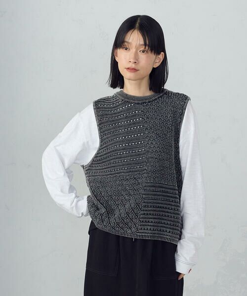 COMME CA ISM / コムサイズム ベスト | 製品染めウォッシュ　透かし柄ニットベスト | 詳細5