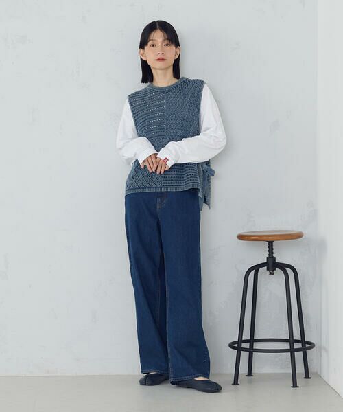 COMME CA ISM / コムサイズム ベスト | 製品染めウォッシュ　透かし柄ニットベスト | 詳細7