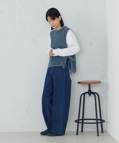 COMME CA ISM / コムサイズム ベスト | 製品染めウォッシュ　透かし柄ニットベスト | 詳細8