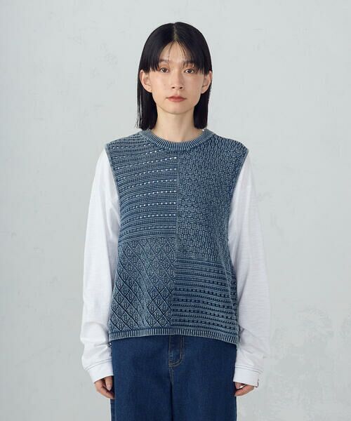 COMME CA ISM / コムサイズム ベスト | 製品染めウォッシュ　透かし柄ニットベスト | 詳細10