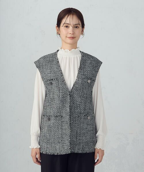 COMME CA ISM / コムサイズム ベスト | ファンシーツイード　ロングジレ | 詳細4