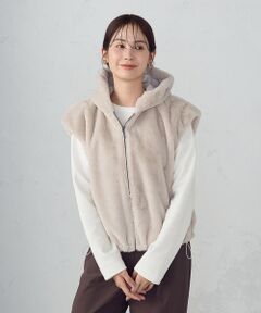 COMME CA ISM / コムサイズム ベスト | ラビット調　ファーフーデッドジレ