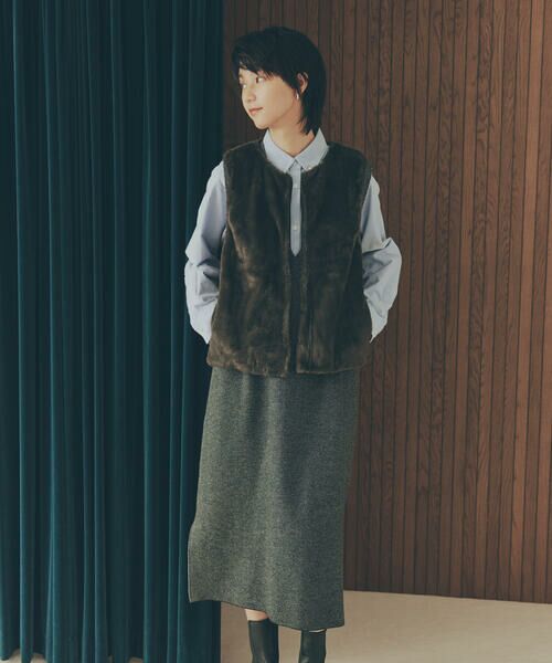 COMME CA ISM / コムサイズム ミニ丈・ひざ丈ワンピース | Ｖネック　ニットワンピース | 詳細6