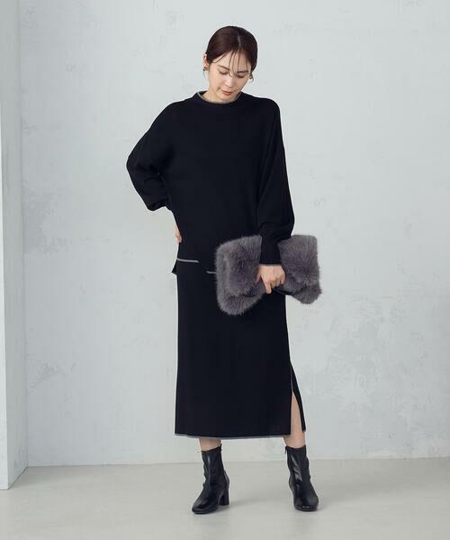 COMME CA ISM / コムサイズム ロング・マキシ丈スカート | ライン配色　ニットタイトスカート / セットアップ対応 | 詳細1