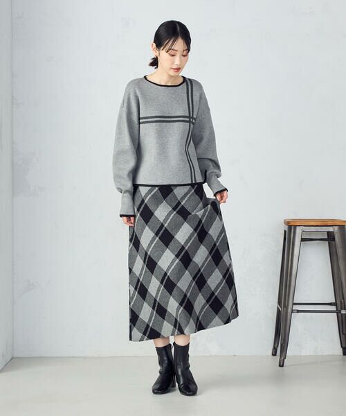 COMME CA ISM / コムサイズム ロング・マキシ丈スカート | チェック柄　ニットスカート / セットアップ対応 | 詳細2