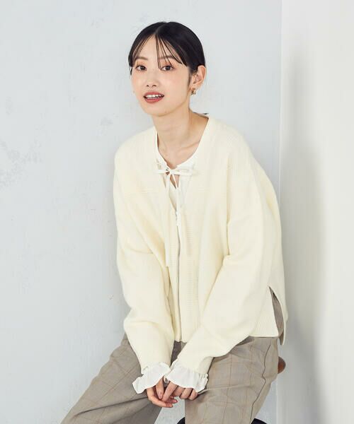 COMME CA ISM/コムサイズム 地柄 ジップカーディガン アイボリー F COMME CA ISM/コムサイズム 地柄 ジップカーディガン アイボリー F