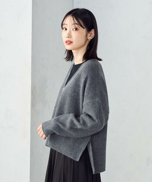 COMME CA ISM/コムサイズム 地柄 ジップカーディガン チャコール F COMME CA ISM/コムサイズム 地柄 ジップカーディガン チャコール F