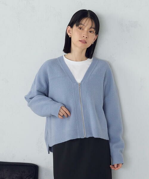 COMME CA ISM / コムサイズム カーディガン・ボレロ | 地柄 ジップカーディガン(ブルー)