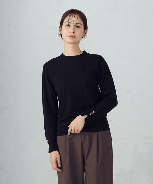 COMME CA ISM / コムサイズム ニット・セーター | 【ウォッシャブル】ベーシック 袖ボタンニット(ブラック)