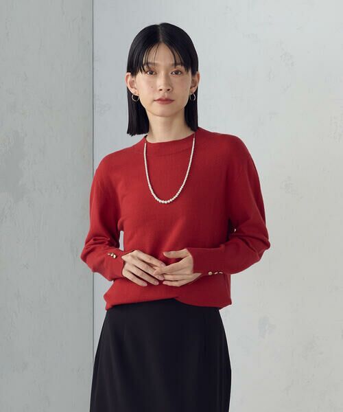 COMME CA ISM / コムサイズム ニット・セーター | 【ウォッシャブル】ベーシック 袖ボタンニット(レッド)