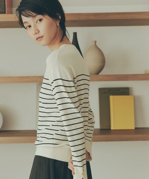 COMME CA ISM / コムサイズム ニット・セーター | 【ウォッシャブル】ベーシック　ボーダー袖ボタンニット | 詳細1