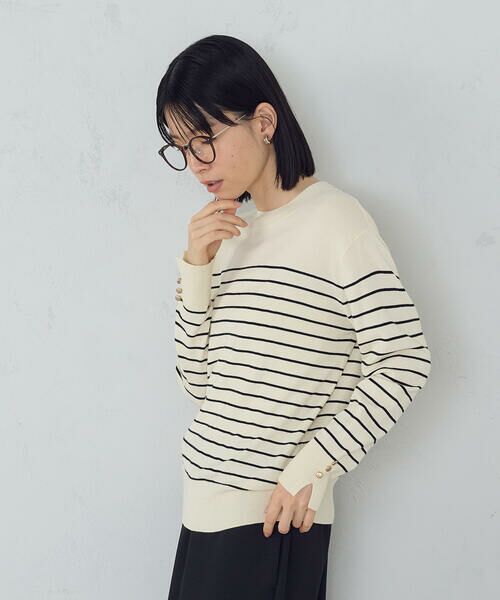 COMME CA ISM / コムサイズム ニット・セーター | 【ウォッシャブル】ベーシック　ボーダー袖ボタンニット | 詳細6