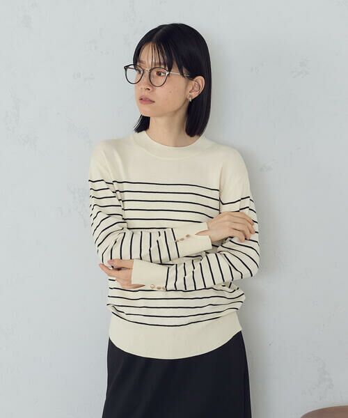 COMME CA ISM / コムサイズム ニット・セーター | 【ウォッシャブル】ベーシック　ボーダー袖ボタンニット | 詳細7