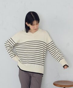COMME CA ISM / コムサイズム ニット・セーター | 【ウォッシャブル】ベーシック　ボーダーＶネックオーバーサイズニット