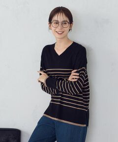 COMME CA ISM / コムサイズム ニット・セーター | 【ウォッシャブル】ベーシック　ボーダーＶネックオーバーサイズニット