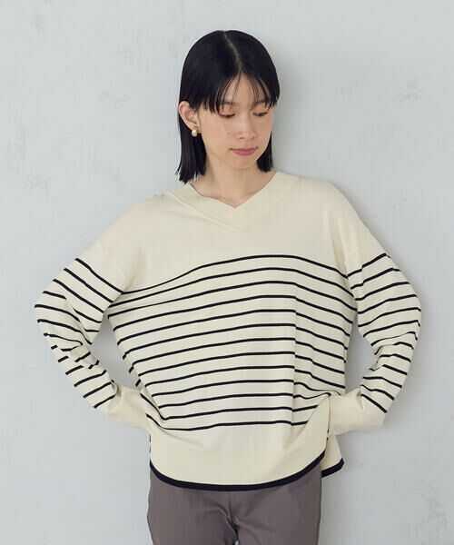 COMME CA ISM / コムサイズム ニット・セーター | 【ウォッシャブル】ベーシック　ボーダーＶネックオーバーサイズニット | 詳細3
