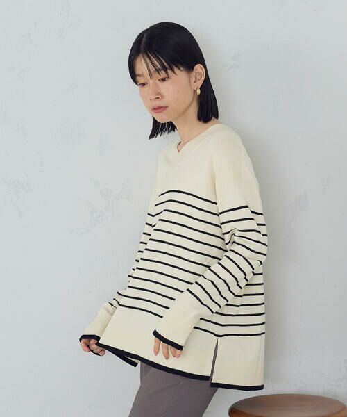 COMME CA ISM / コムサイズム ニット・セーター | 【ウォッシャブル】ベーシック　ボーダーＶネックオーバーサイズニット | 詳細4