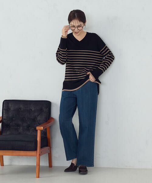 COMME CA ISM / コムサイズム ニット・セーター | 【ウォッシャブル】ベーシック　ボーダーＶネックオーバーサイズニット | 詳細13