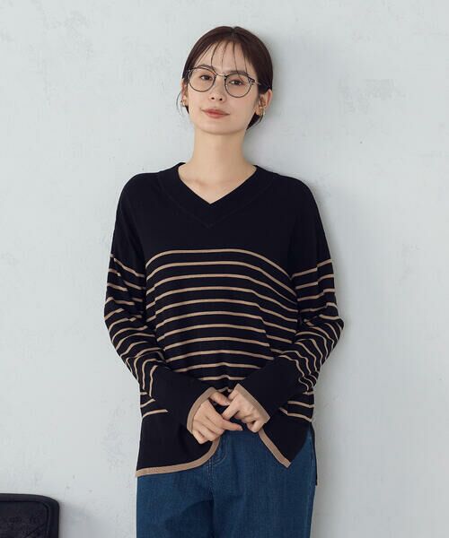 COMME CA ISM / コムサイズム ニット・セーター | 【ウォッシャブル】ベーシック　ボーダーＶネックオーバーサイズニット | 詳細14
