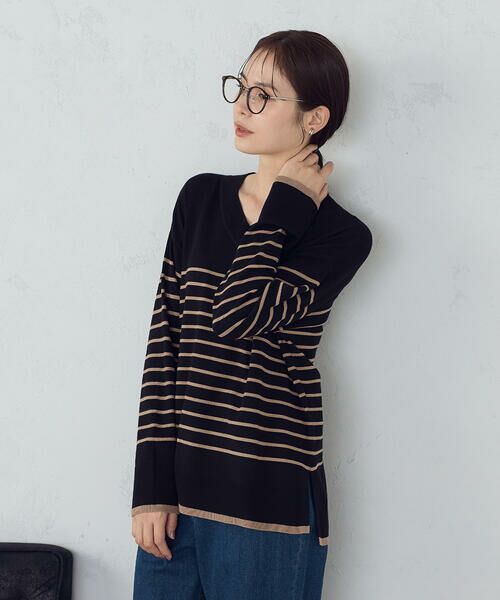 COMME CA ISM / コムサイズム ニット・セーター | 【ウォッシャブル】ベーシック　ボーダーＶネックオーバーサイズニット | 詳細15