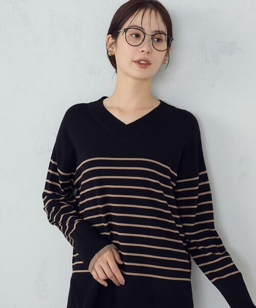 COMME CA ISM / コムサイズム ニット・セーター | 【ウォッシャブル】ベーシック　ボーダーＶネックオーバーサイズニット | 詳細16