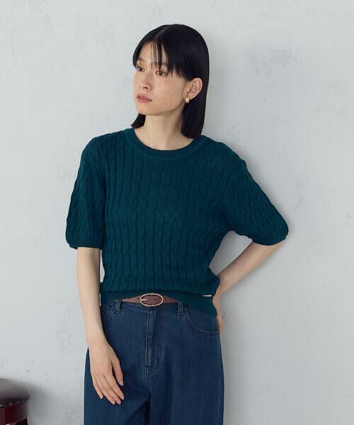 COMME CA ISM/コムサイズム ミニケーブル5分袖ニット グリーン L COMME CA ISM/コムサイズム ミニケーブル5分袖ニット グリーン L