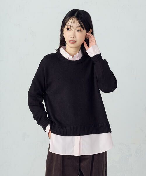 COMME CA ISM / コムサイズム ニット・セーター | 【ウォッシャブル】日本の色 クルーネックニット(真黒色(ブラック))