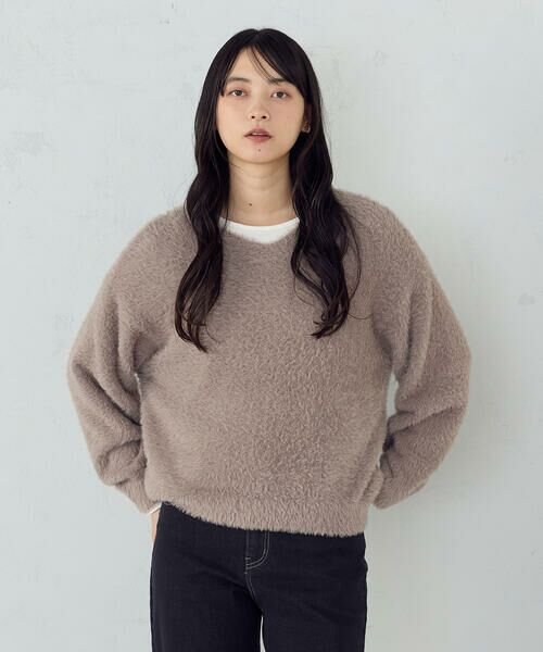 COMME CA ISM / コムサイズム ニット・セーター | 【ウォッシャブル】シャギー Vネックニット(モカ)
