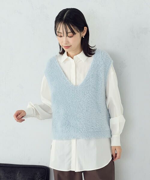 COMME CA ISM / コムサイズム ベスト | 【ウォッシャブル】シャギー ニットベスト(サックス)