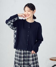 COMME CA ISM / コムサイズム カーディガン・ボレロ | 【セットアップ対応】ニットとタータンチェックのコンビネーションカーディガン