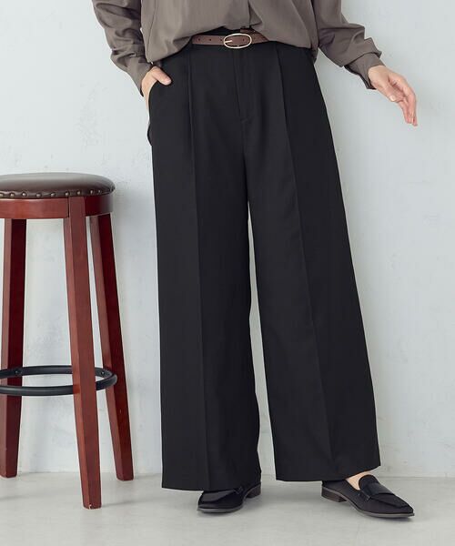 COMME CA ISM / コムサイズム チノ・ワークパンツ | 【セットアップ対応】ポリエステルレーヨン ワイドパンツ(ブラック)