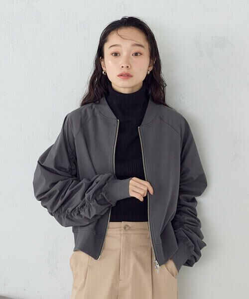 COMME CA ISM / コムサイズム ブルゾン | 袖ギャザーブルゾン(チャコール)