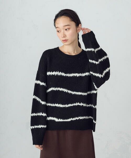 COMME CA ISM / コムサイズム ニット・セーター | 【ウォッシャブル】アート柄ニット(ブラック)