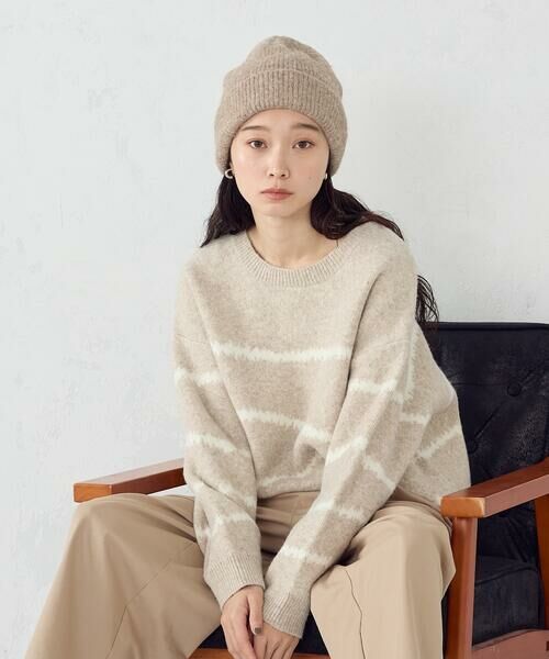 COMME CA ISM / コムサイズム ニット・セーター | 【ウォッシャブル】アート柄ニット(ベージュ)