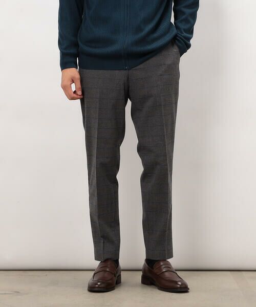 COMME CA ISM / コムサイズム スラックス・ドレスパンツ | 【スマートベーシックパンツ】ストレッチツイル チェック 両面起毛 テーパードスラックス(チャコール)