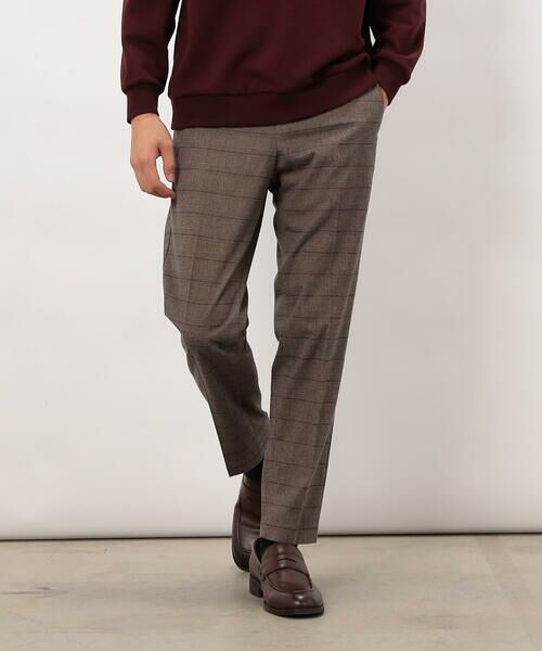 COMME CA ISM / コムサイズム スラックス・ドレスパンツ | 【スマートベーシックパンツ】ストレッチツイル チェック 両面起毛 テーパードスラックス(ブラウン)