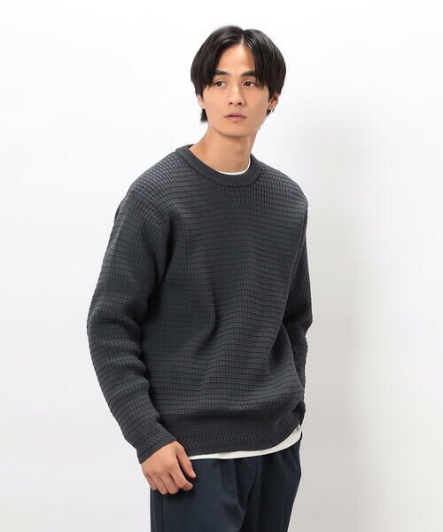 COMME CA ISM / コムサイズム ニット・セーター | ワッフルクルーネックニット(チャコール)