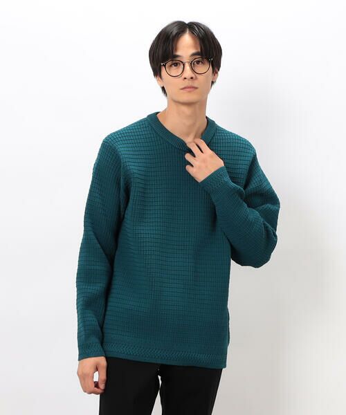 COMME CA ISM / コムサイズム ニット・セーター | ワッフルクルーネックニット(ブルー)