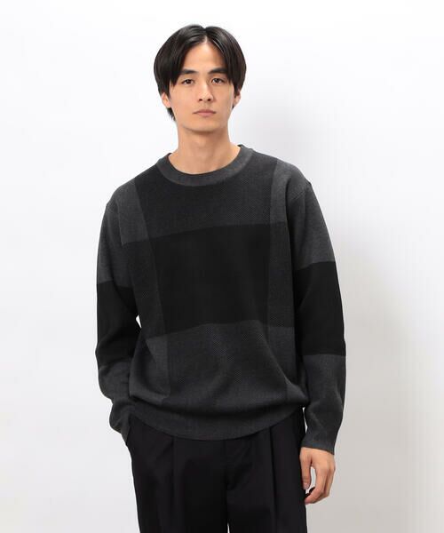 COMME CA ISM / コムサイズム ニット・セーター | チェック柄ジャガード クルーネックニット | 詳細7
