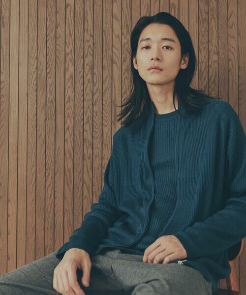 COMME CA ISM / コムサイズム カーディガン・ボレロ | 日本の色 リブZIPカーディガン(ブルー)