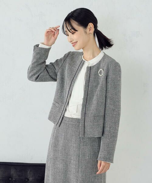 セットアップ対応】ラメツイード ジャケット （ノーカラージャケット