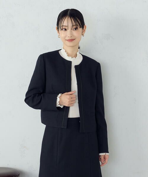 COMME CA ISM / コムサイズム ノーカラージャケット | 【セットアップ対応】ラメツイード ジャケット（ネイビー）